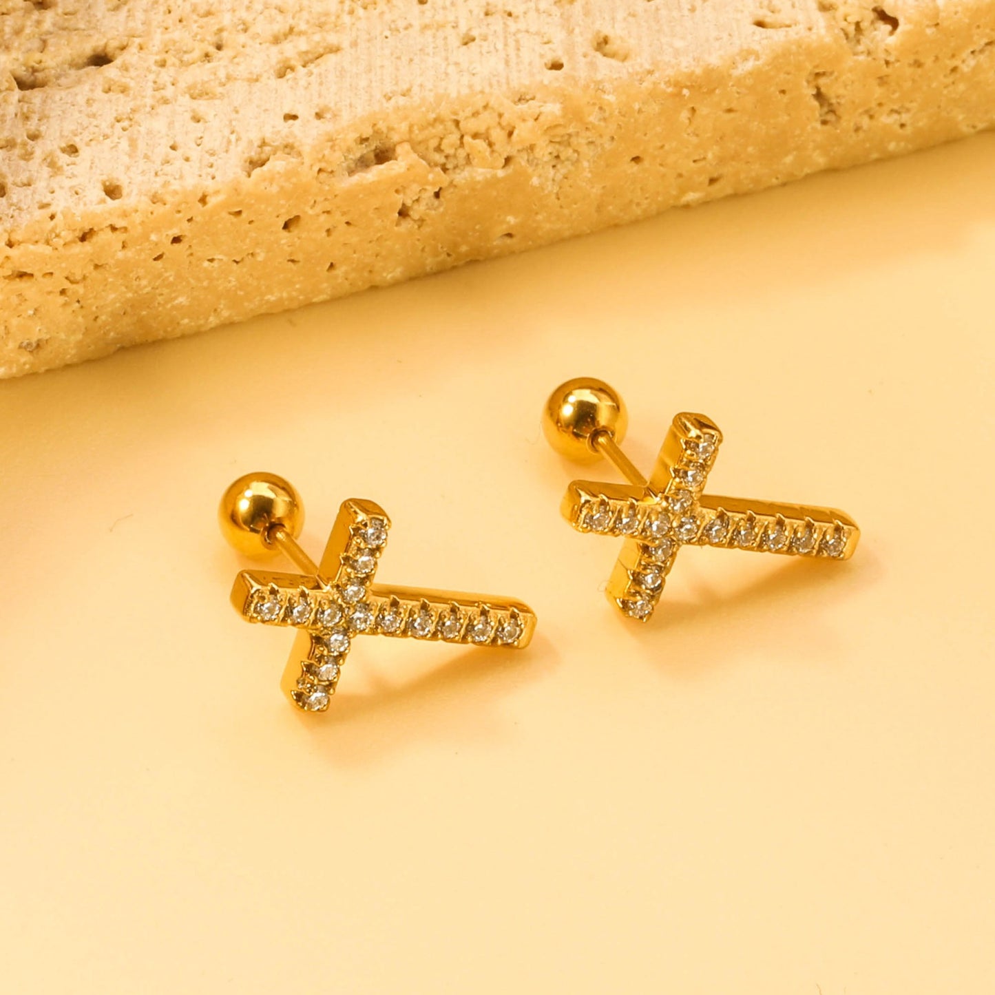 Cross screw studs with zircon stones