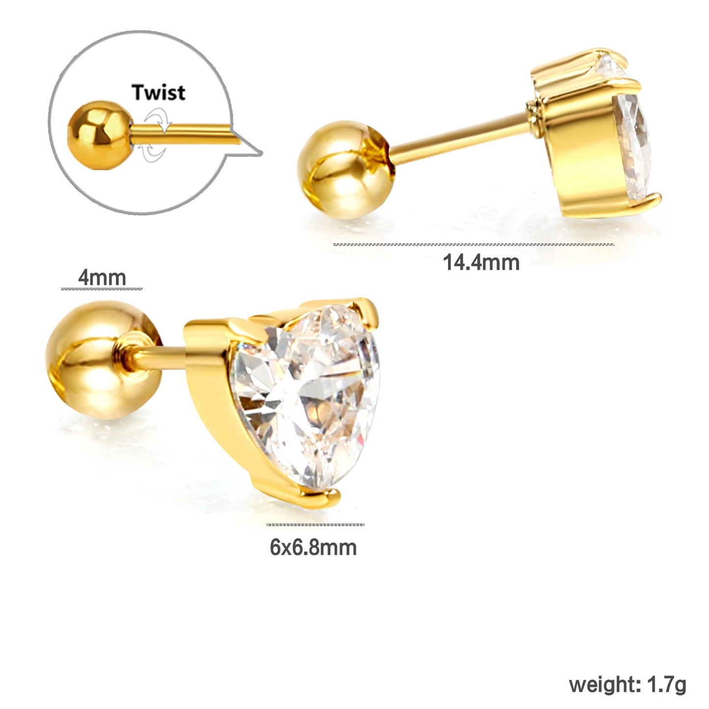 Screw studs with crystal stones on them