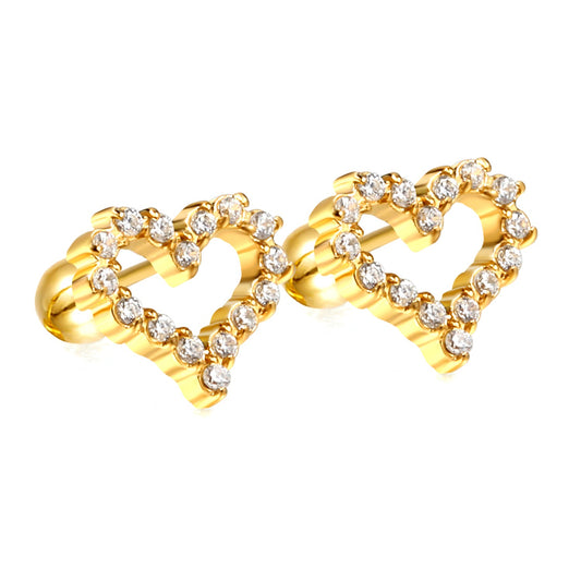Heart shaped  screw studs with zircon stones.