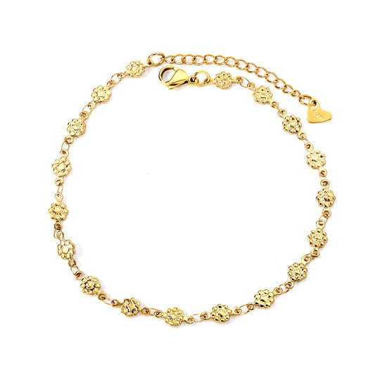 Single chain anklet with flower shape all around it