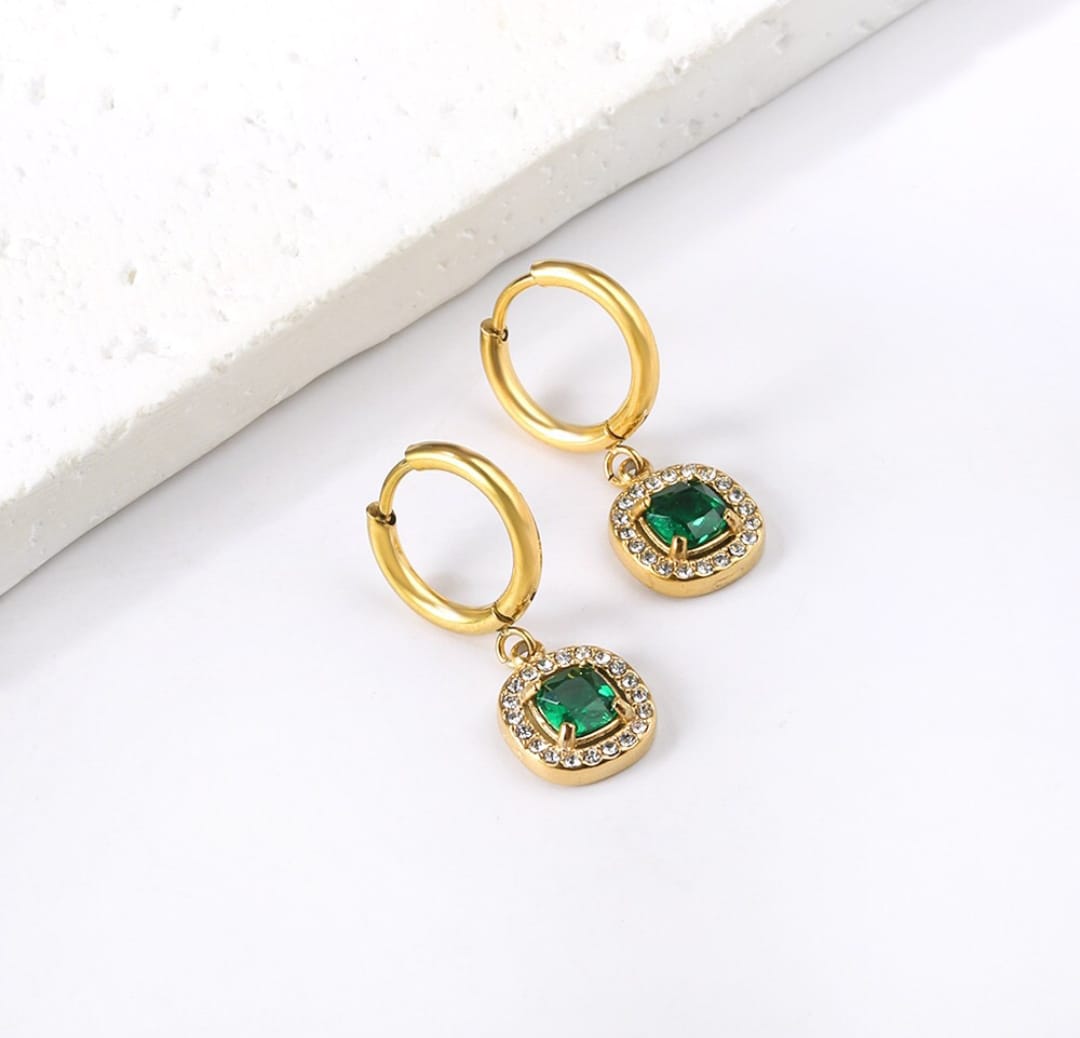 Drop/dangle earrings with rhinestones. Waterproof earrings, hypoallergenic, Non-Tarnish Jewelry, Minimalist.