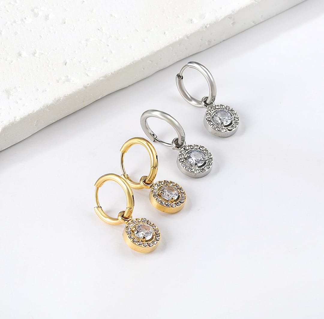 Drop/dangle earrings with rhinestones. Waterproof earrings, hypoallergenic, Non-Tarnish Jewelry, Minimalist.