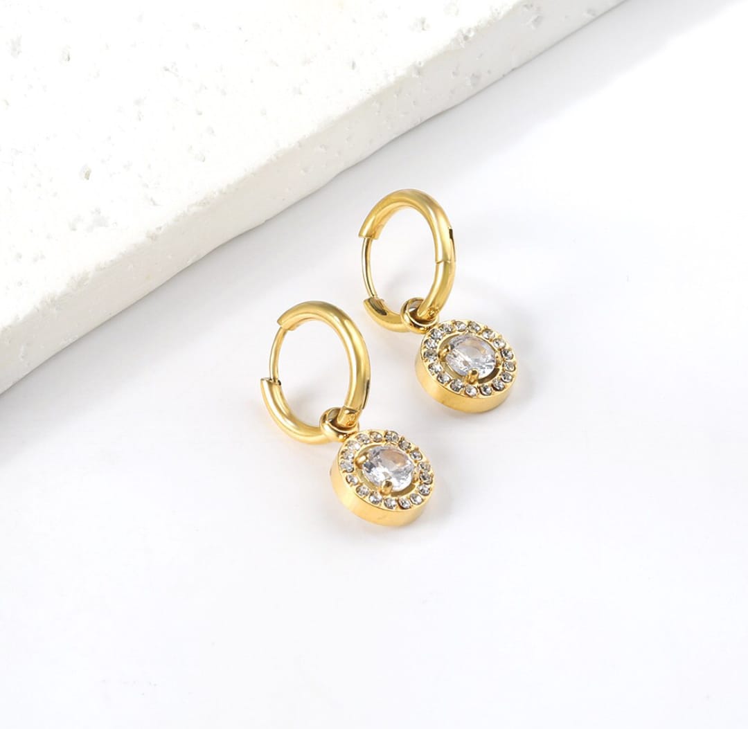 Drop/dangle earrings with rhinestones. Waterproof earrings, hypoallergenic, Non-Tarnish Jewelry, Minimalist.