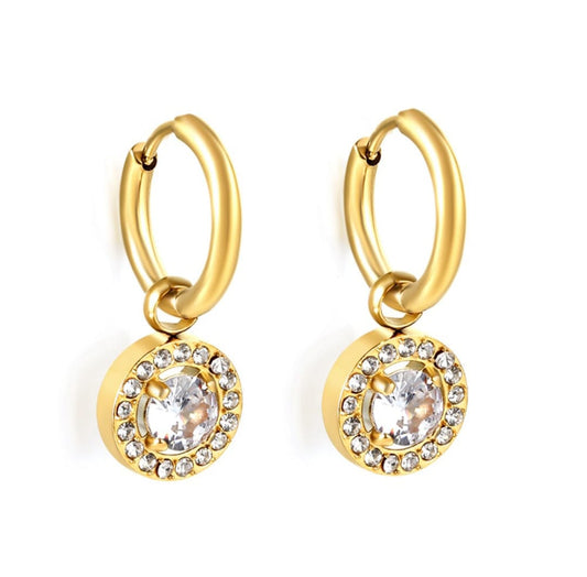 Drop/dangle earrings with rhinestones. Waterproof earrings, hypoallergenic, Non-Tarnish Jewelry, Minimalist.