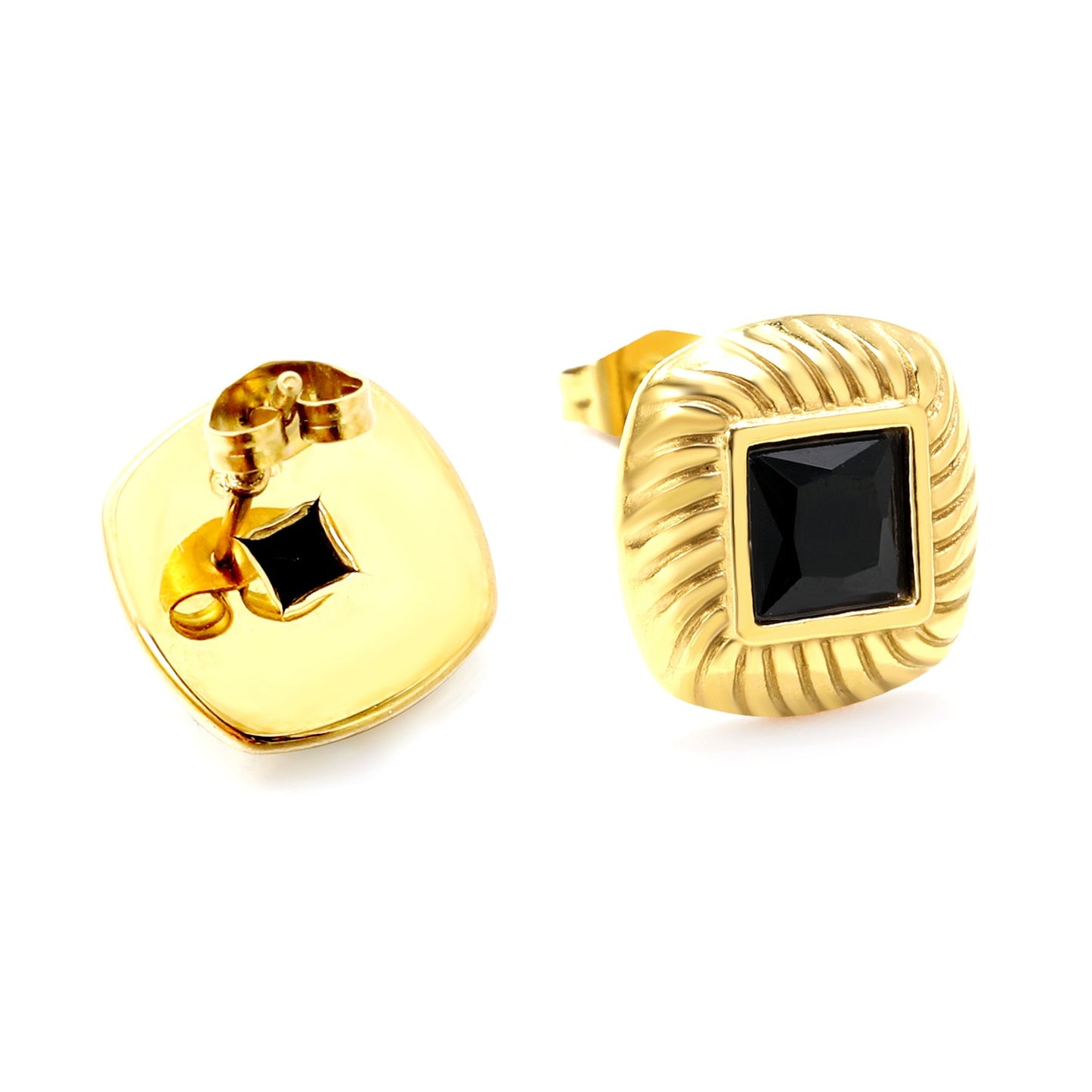 Square studs with a mini black square in the middle