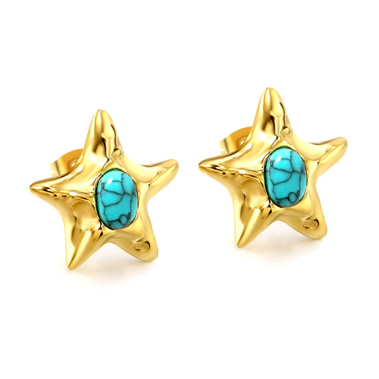 Star bold stud earring with blue in the middle