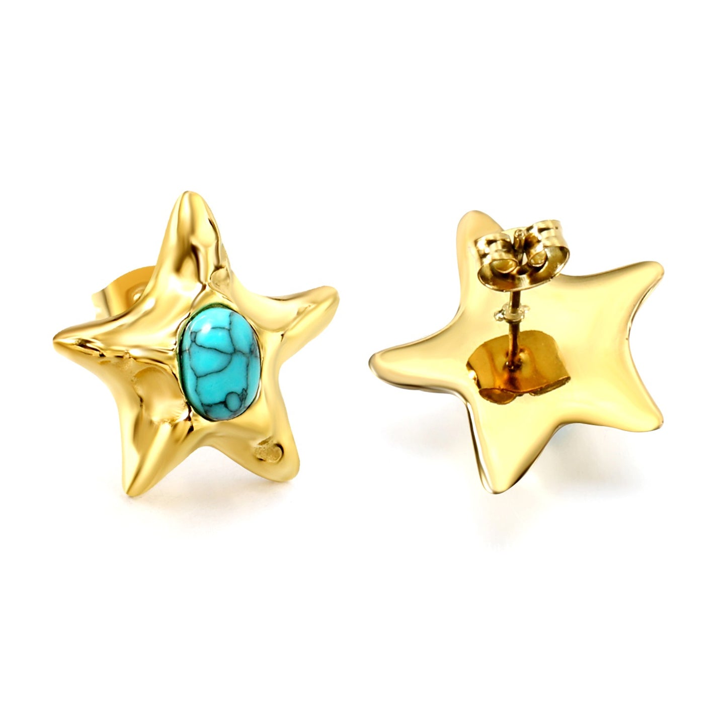Star bold stud earring with blue in the middle