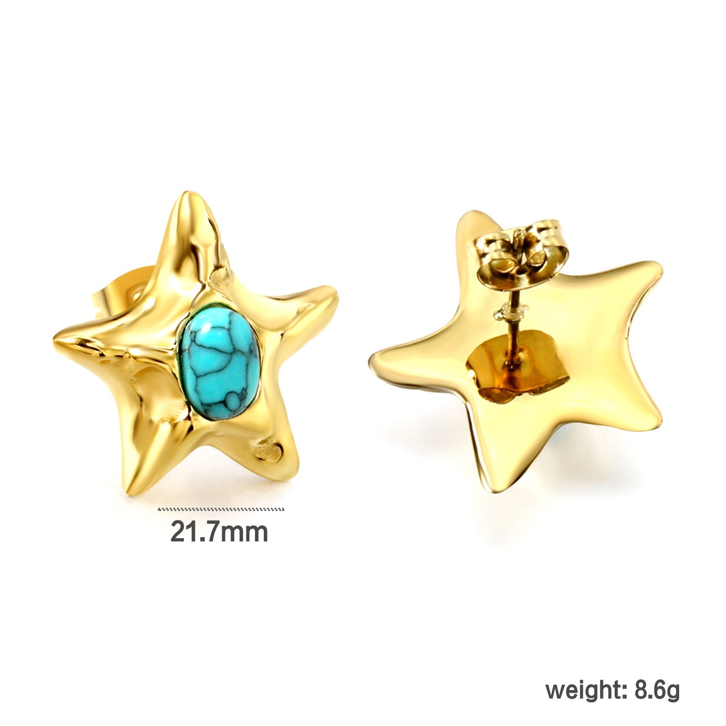 Star bold stud earring with blue in the middle