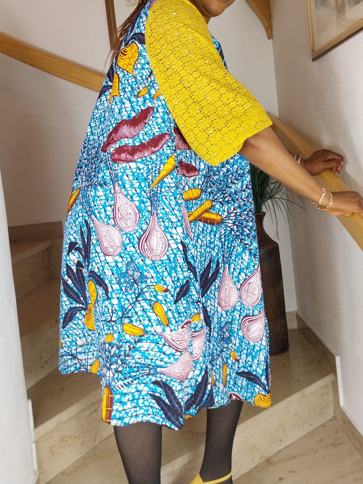 Ankara flare midi dress. knee-length dress. Mustard yellow lace design dress. dress for women. Short flare dress.