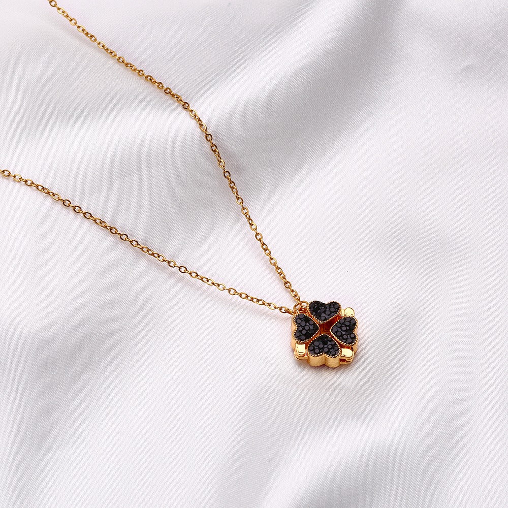 Necklace with clover shaped 2 in 1 colored pendant