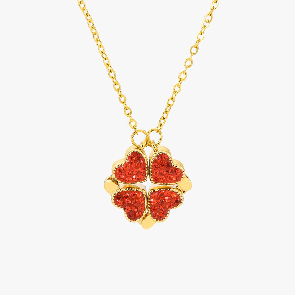 Necklace with clover shaped 2 in 1 colored pendant