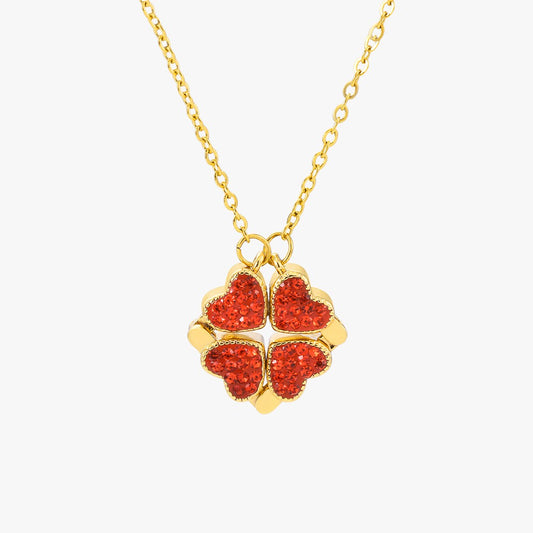 Necklace with clover shaped 2 in 1 colored pendant