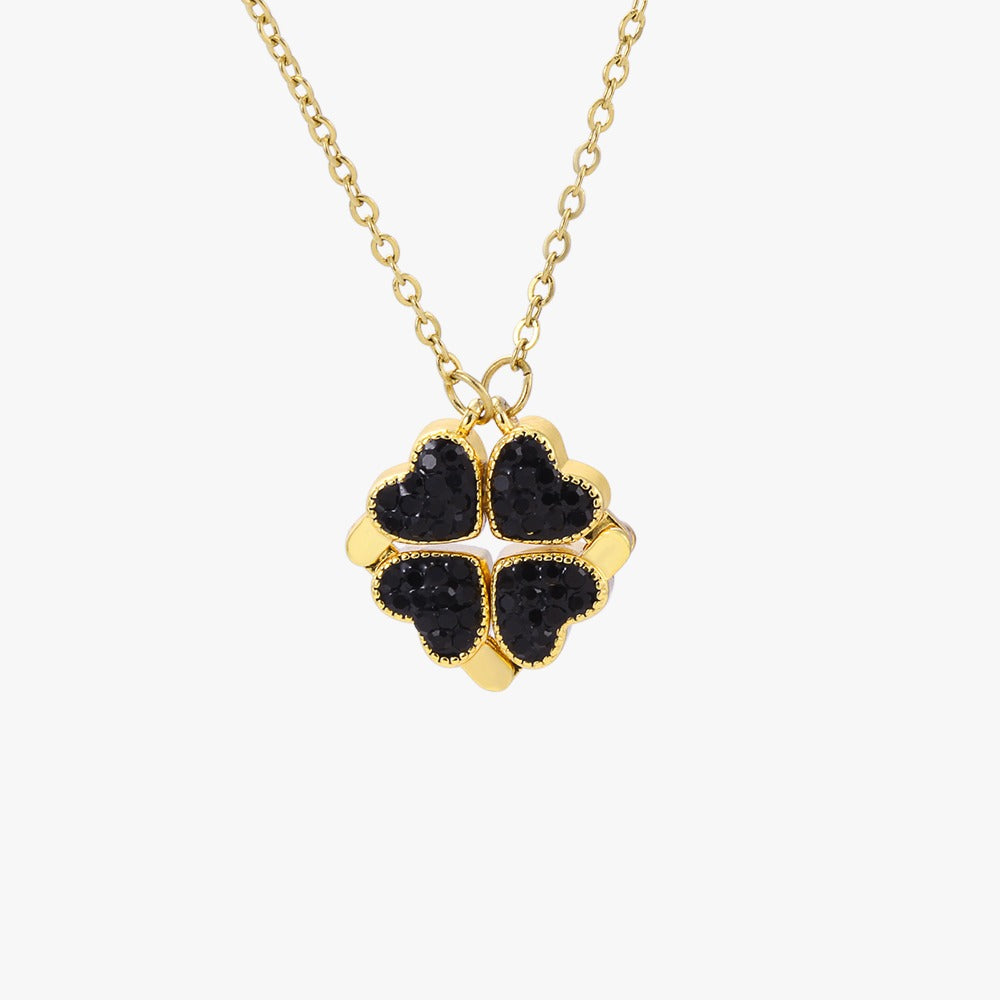 Necklace with clover shaped 2 in 1 colored pendant