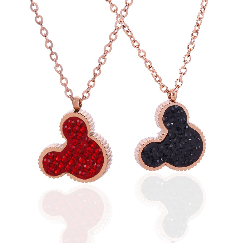 Necklace with mickey mouse shaped 2 in 1 colored pendant