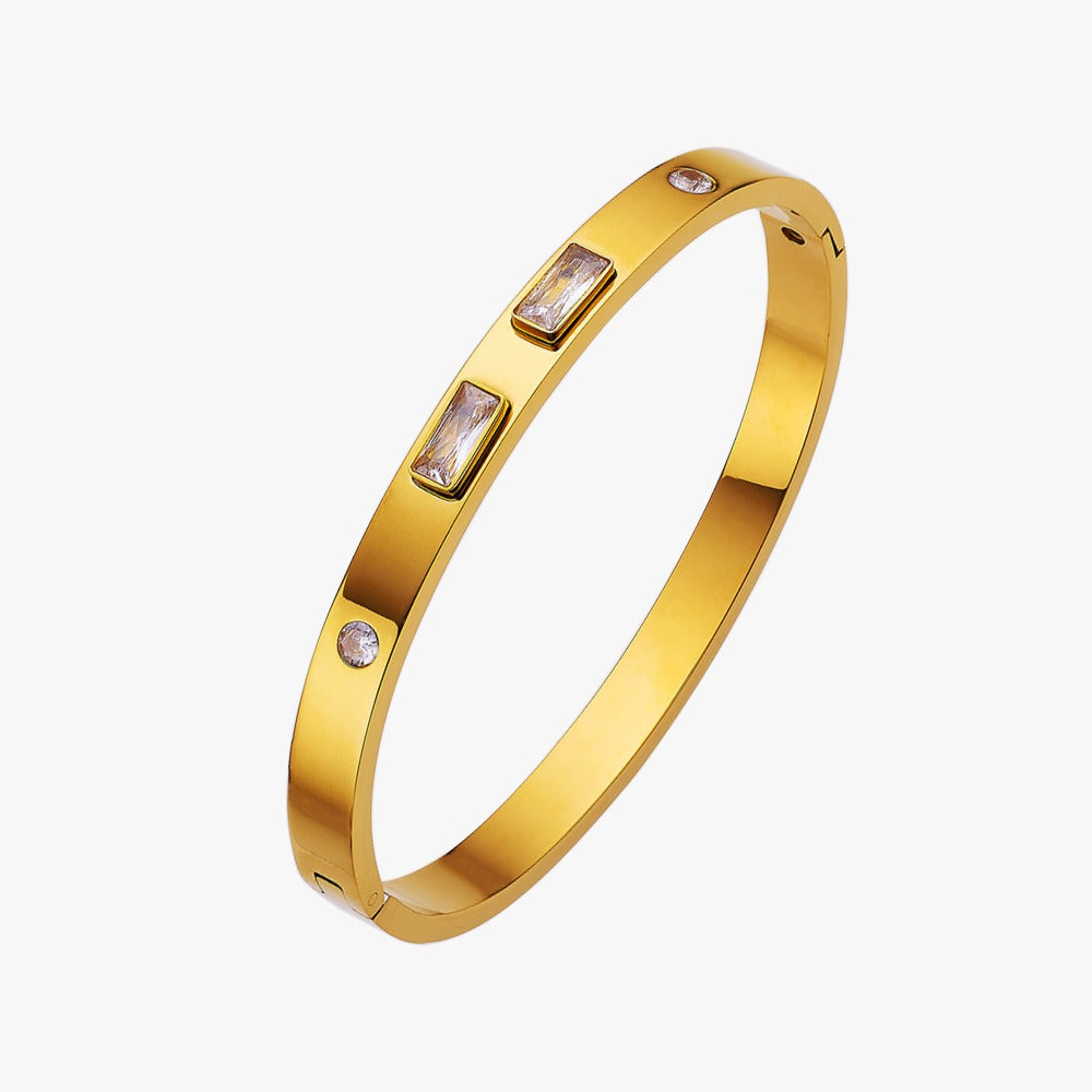 Stainless steel gold bangle with rhinestones
