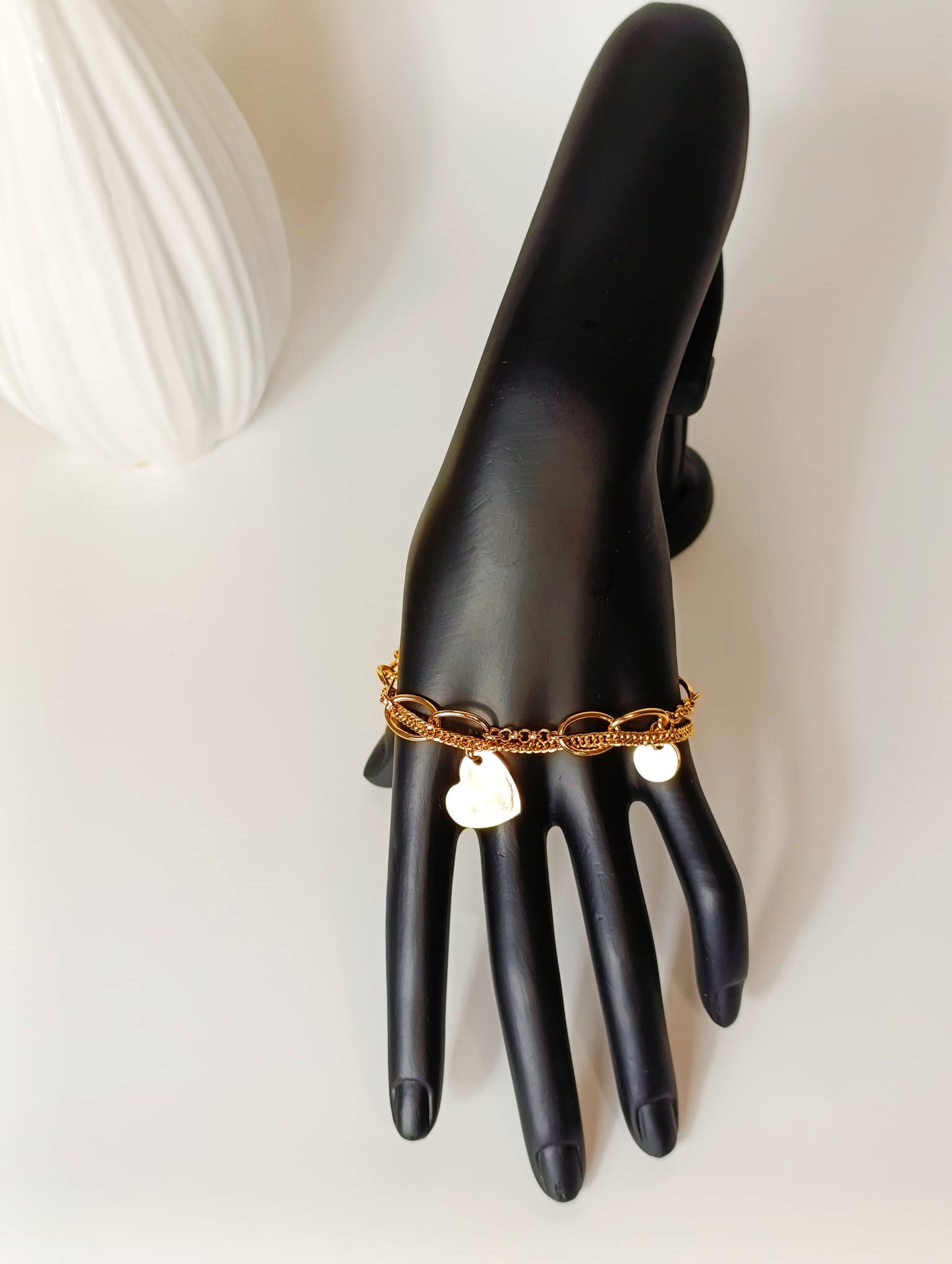 Love charm bracelet. Gold plated. Women jewelry. Gift for women. boho & hippie jewelry. chain bracelet.