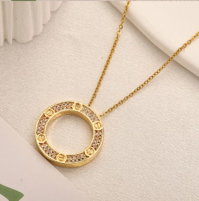 N-Cartier21 Stainless steel, Waterproof, Necklace,  Circle pendant with zircon stones