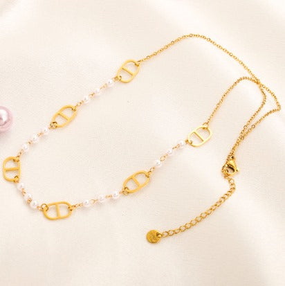 N-Dior15 Stainless steel, Waterproof, Necklace, with pearl