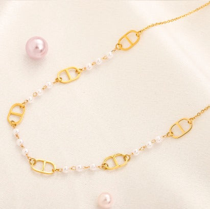 N-Dior15 Stainless steel, Waterproof, Necklace, with pearl