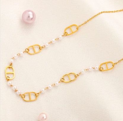 N-Dior15 Stainless steel, Waterproof, Necklace, with pearl