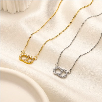 N-Dior25. Dior Stainless steel, Waterproof, Necklace,  CD pendant with zirconstones