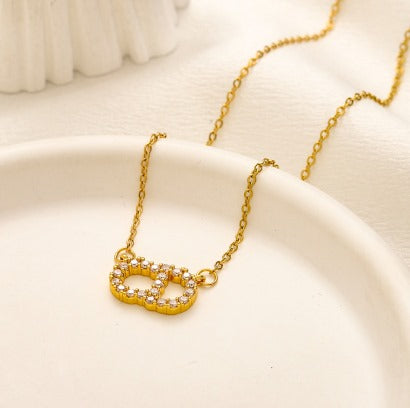 N-Dior25. Dior Stainless steel, Waterproof, Necklace,  CD pendant with zirconstones