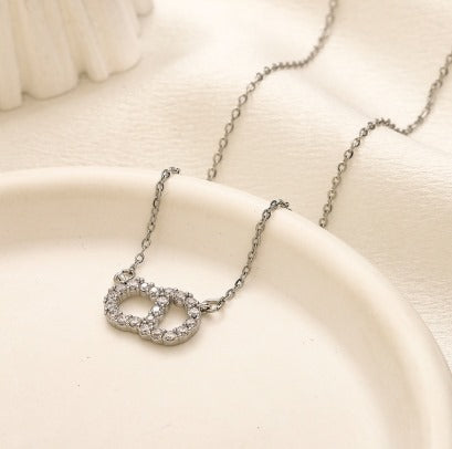 N-Dior25. Dior Stainless steel, Waterproof, Necklace,  CD pendant with zirconstones