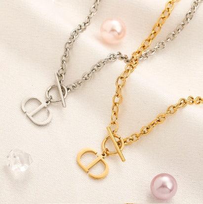 N-Dior28 Stainless steel, Waterproof, thick chain Necklace, plain CD pendant