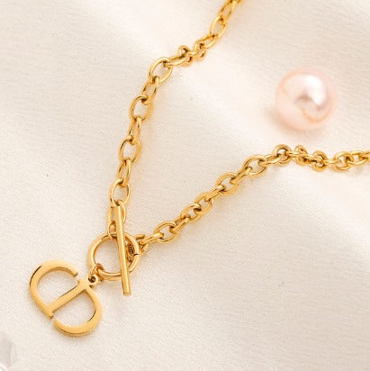 N-Dior28 Stainless steel, Waterproof, thick chain Necklace, plain CD pendant