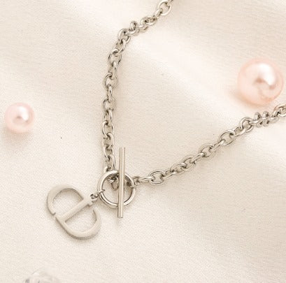 N-Dior28 Stainless steel, Waterproof, thick chain Necklace, plain CD pendant