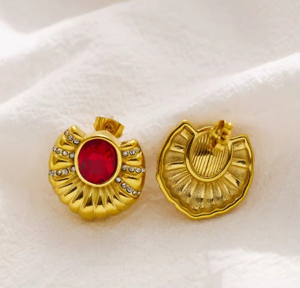 Bold stud with red gem rhinestone