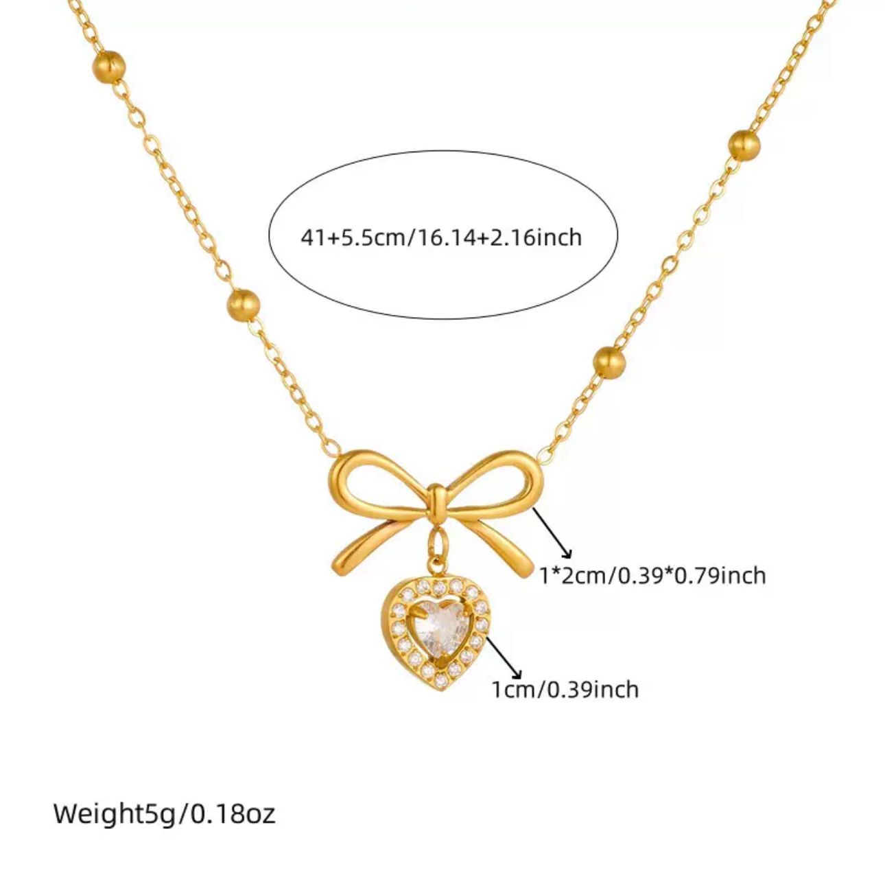 Heart and bowtie pendant necklace