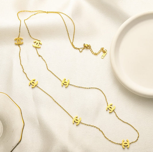 N-Chanel10. Long chanel Embossed necklace.