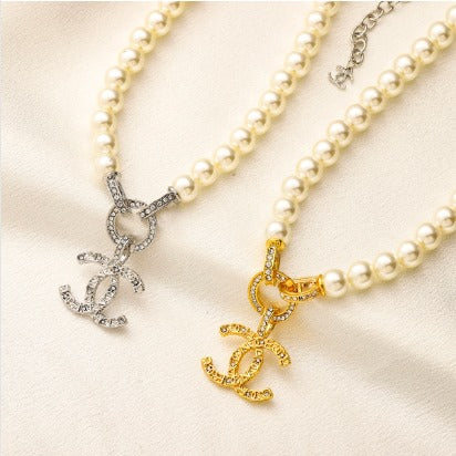 N-Chanel77. Chanel pearl Necklace with pendant. Stainless steel, Waterproof, Necklace,