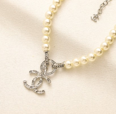 N-Chanel77. Chanel pearl Necklace with pendant. Stainless steel, Waterproof, Necklace,