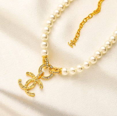 N-Chanel77. Chanel pearl Necklace with pendant. Stainless steel, Waterproof, Necklace,