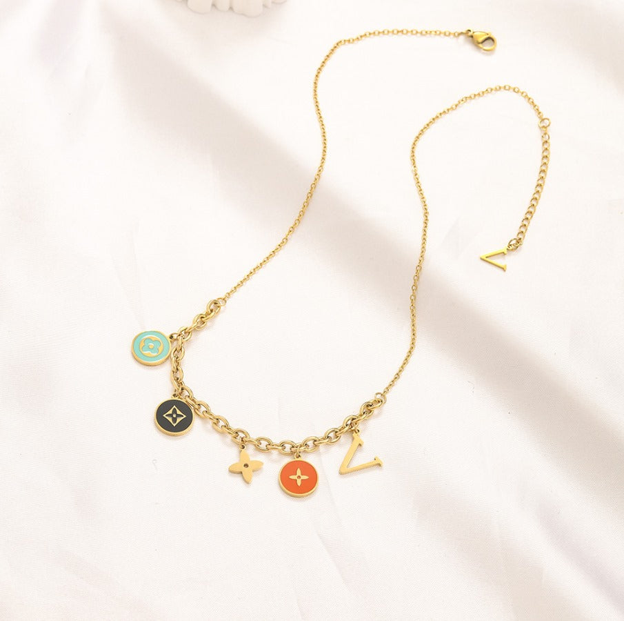 N-LV78. LV Stainless steel, Waterproof, Necklace with LV Charms.
