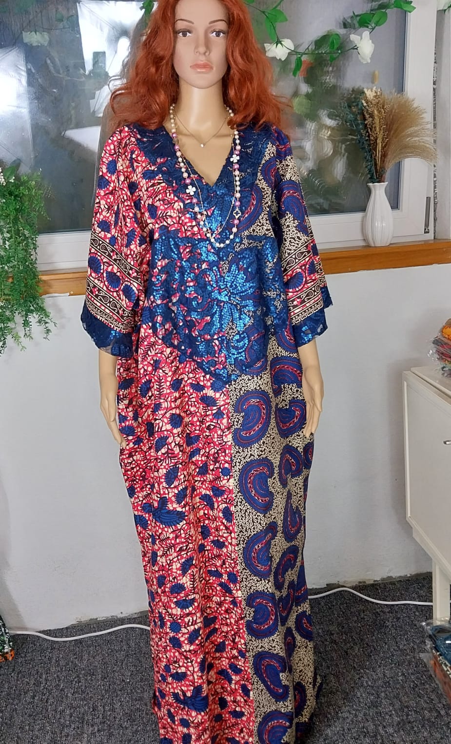 Long Ankara Bubu, Kaftan, dress with Head-Tie. Full dress length. Ankara Maxi Kaftan. Ankara maxi bubu dress. Maxi dress. Ankara sequence. Combo Ankara Bubu