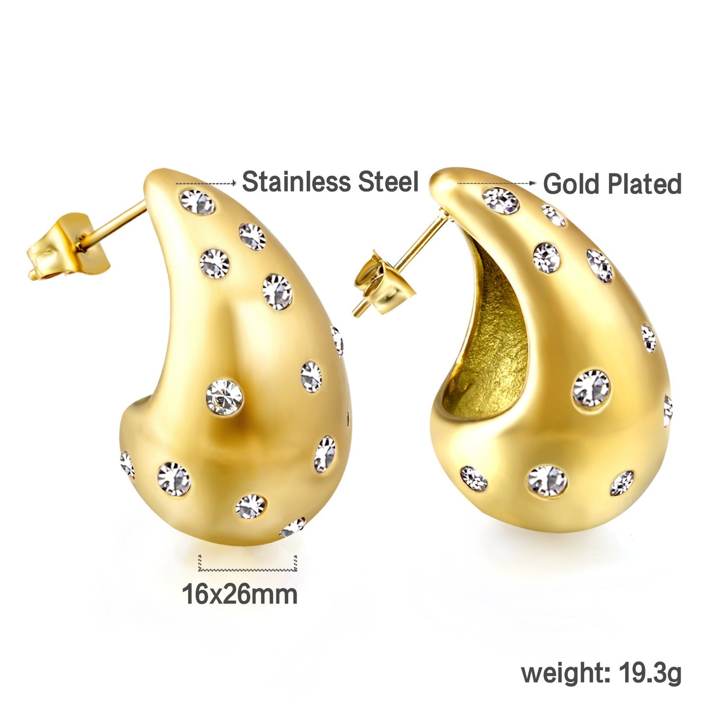 Tear drop earrings with white stones