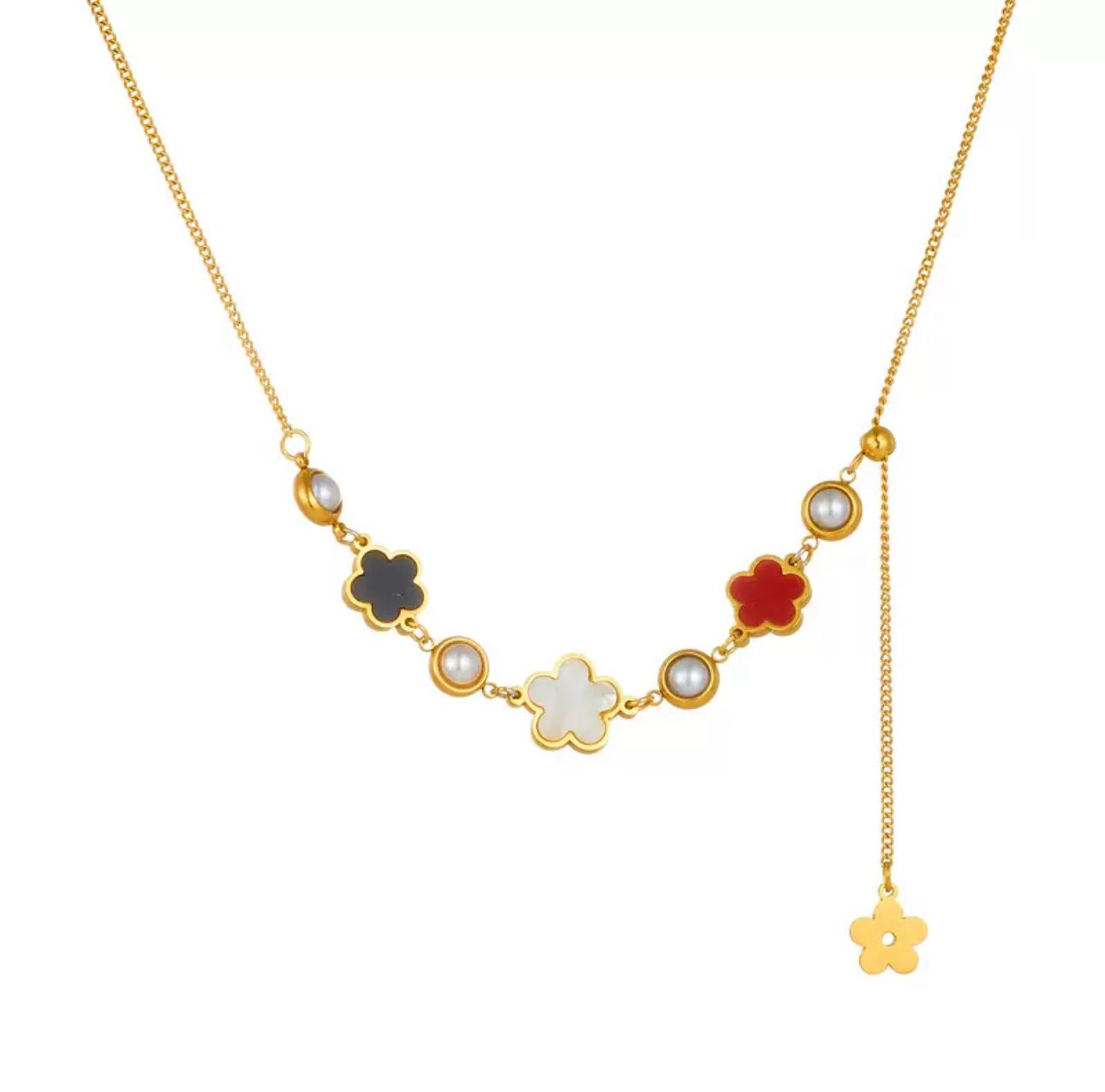 Black,white and red clover Necklace