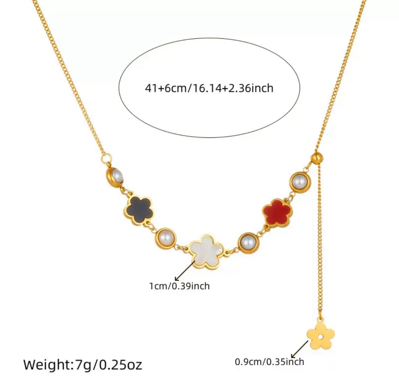 Black,white and red clover Necklace