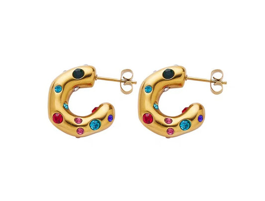 Half hoop earring with Different color stones.