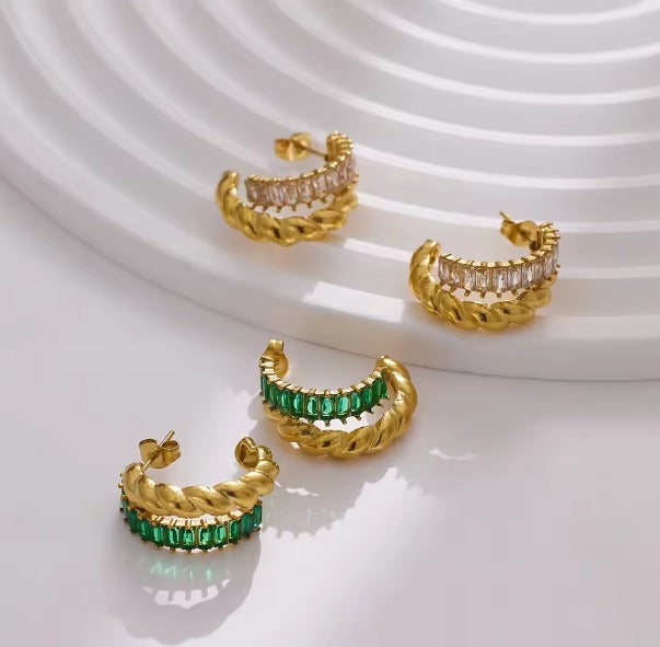 Half hoop earring with crystal stones