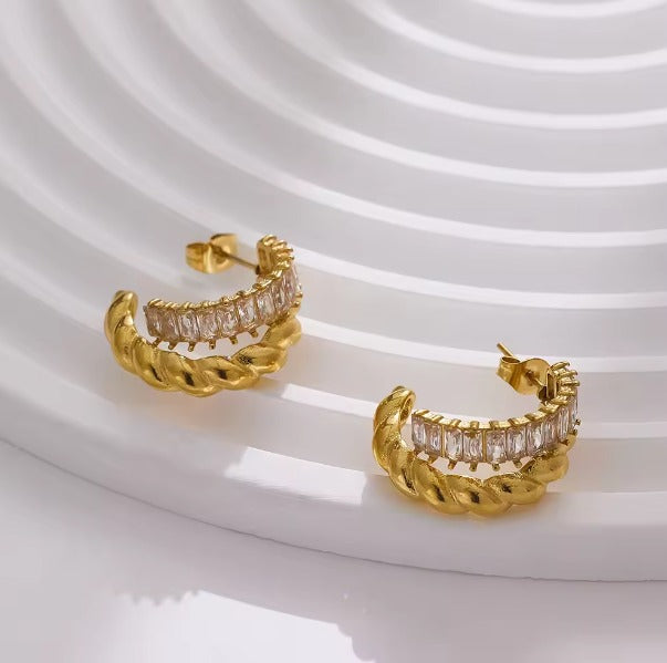 Half hoop earring with crystal stones