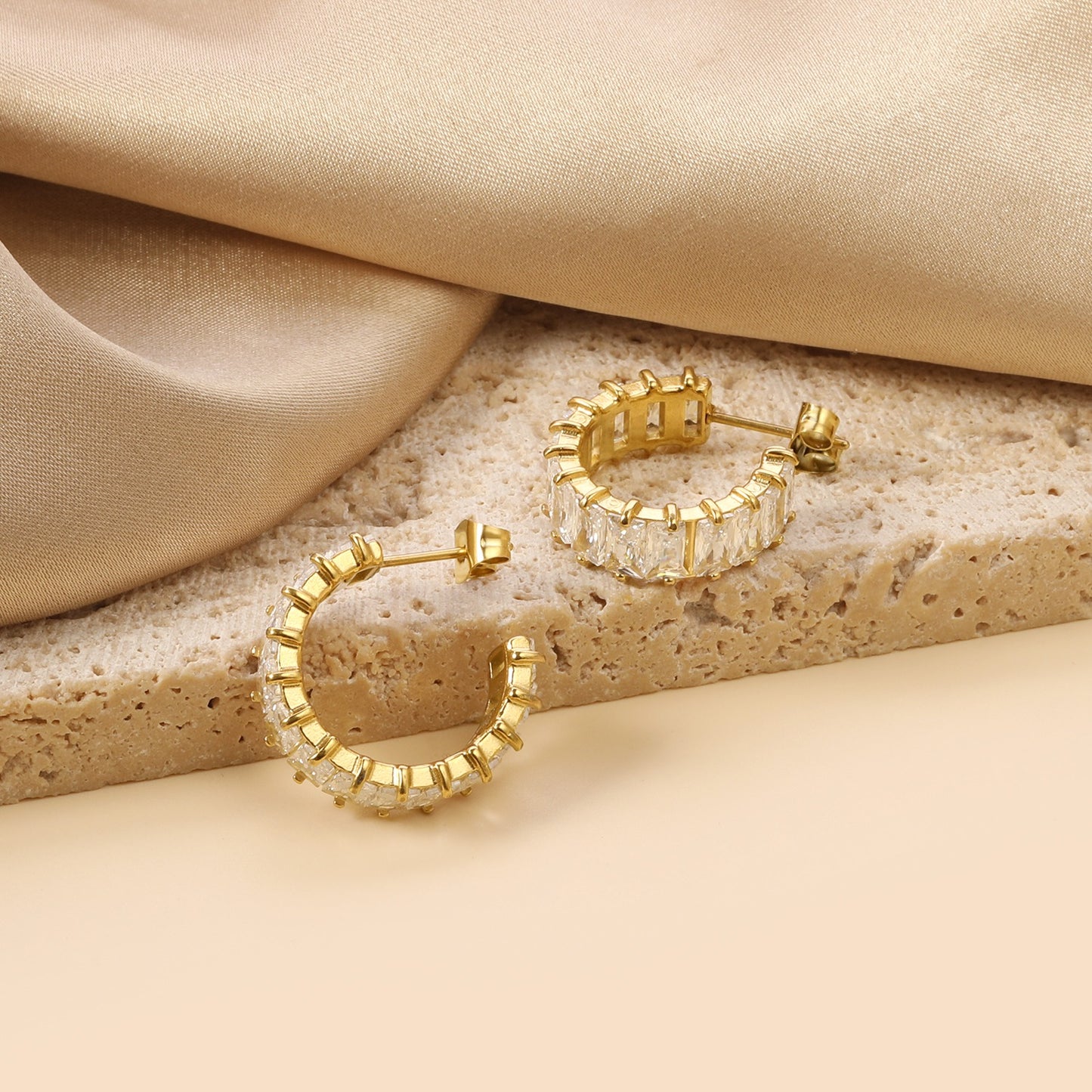 Half hoop earring with white crystal rhinestones