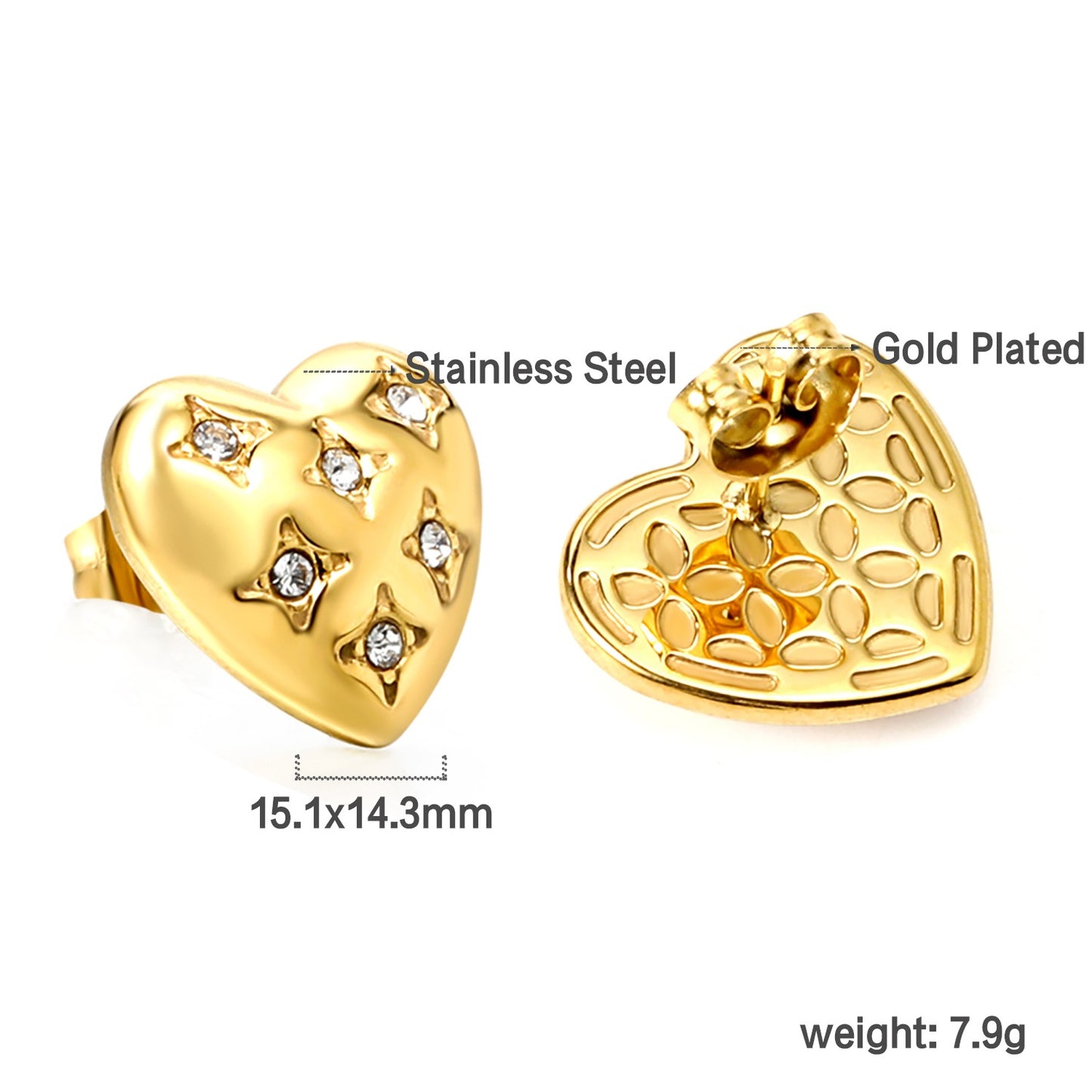 Heart shaped studs with stones
