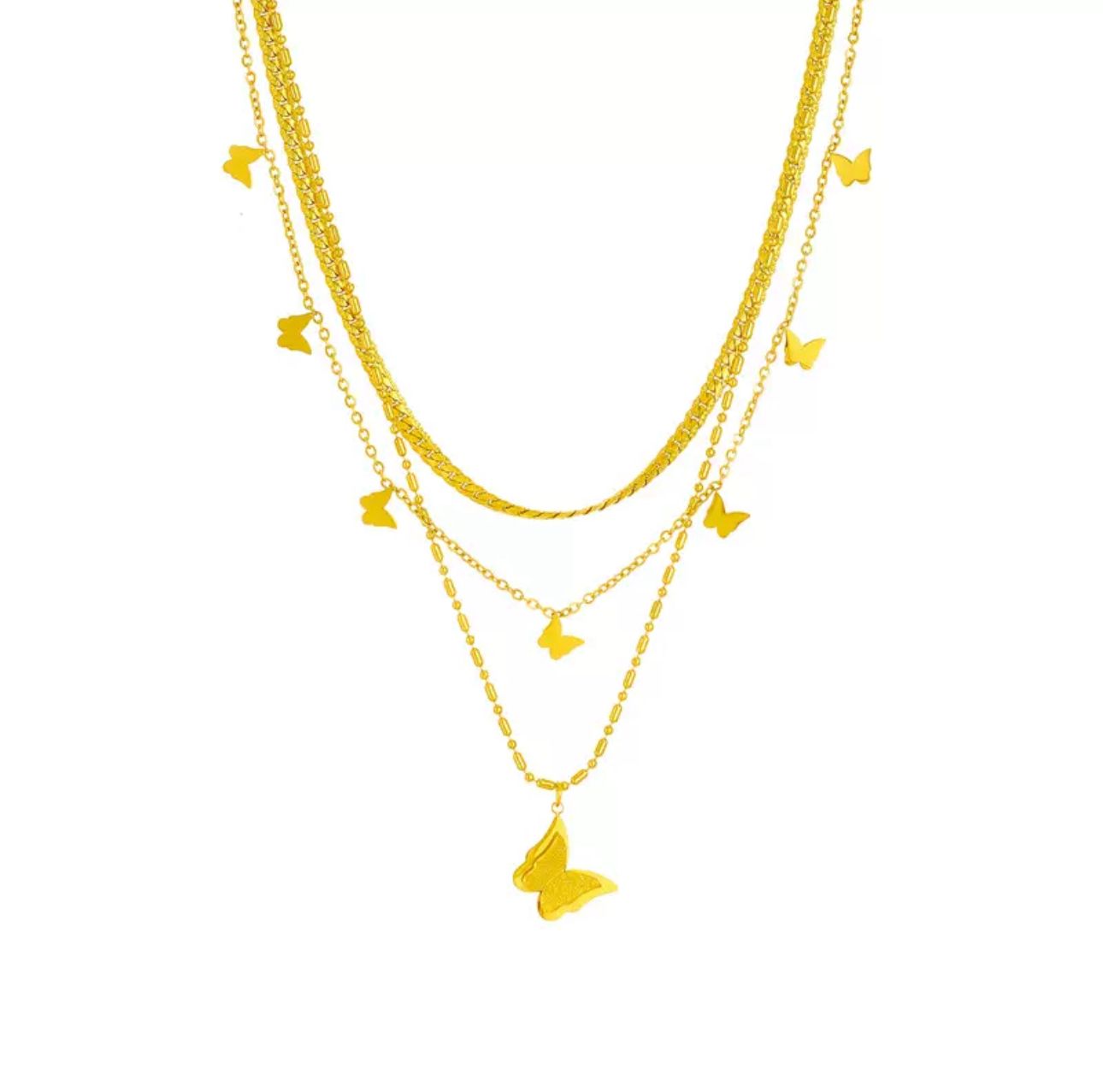 ELA TRIPLE CHAIN BUTTERFLY NECKLACE