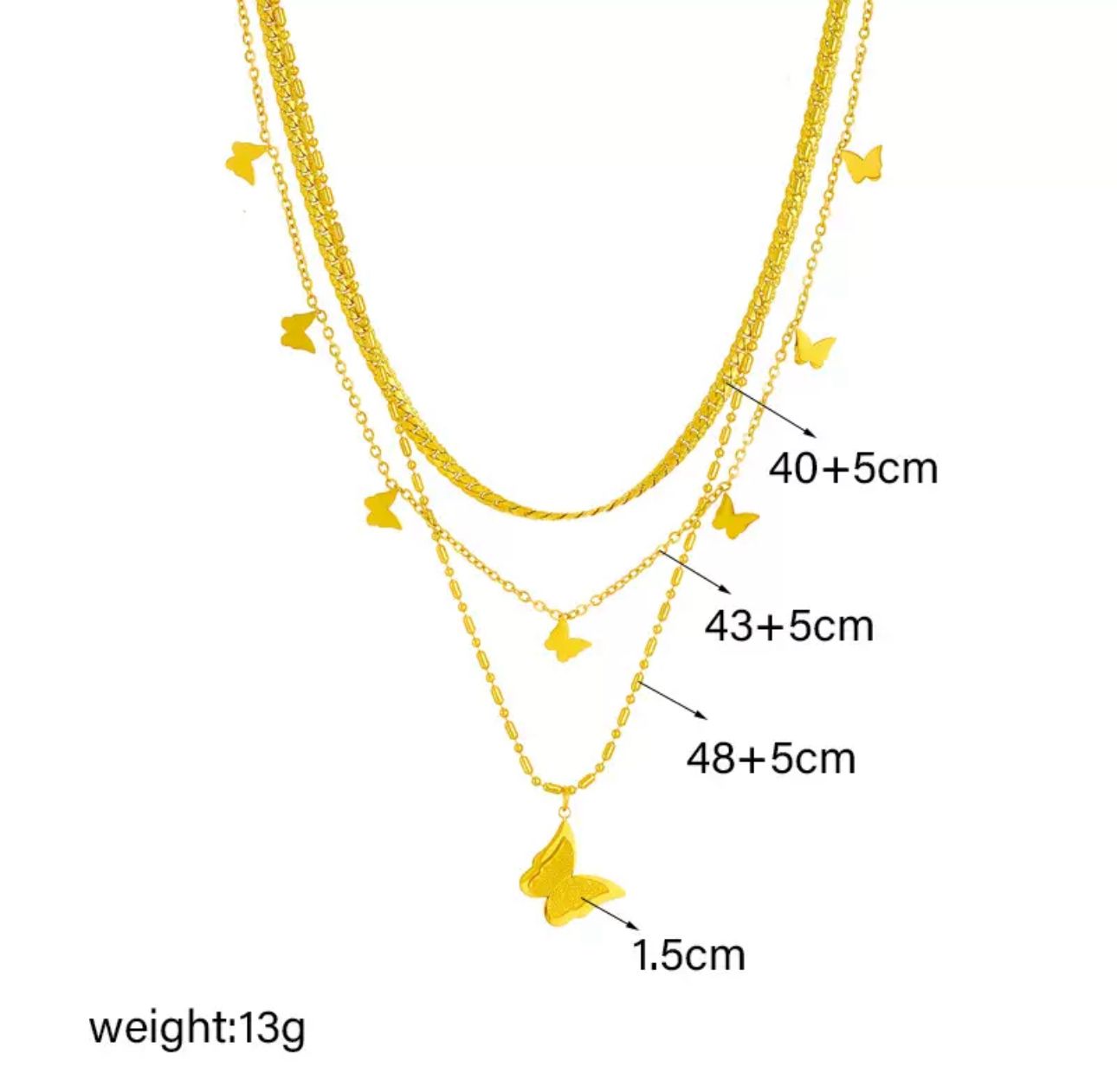 ELA TRIPLE CHAIN BUTTERFLY NECKLACE